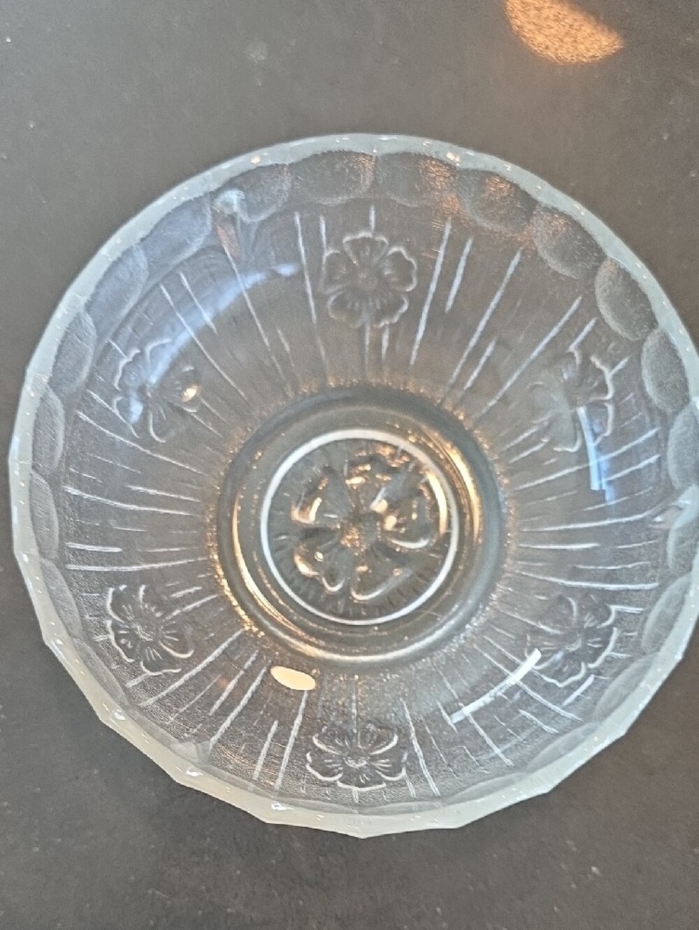 Frosted Clear Glass Sugar Bowl with Floral Motif - Picture 3 of 6